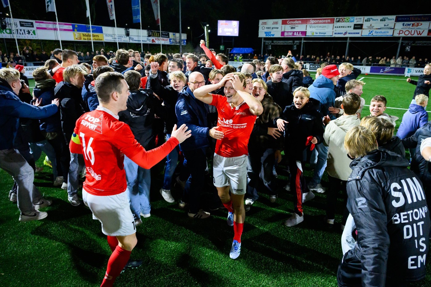Excelsior '31 players and fans celebrate the win over ADO Den Haag