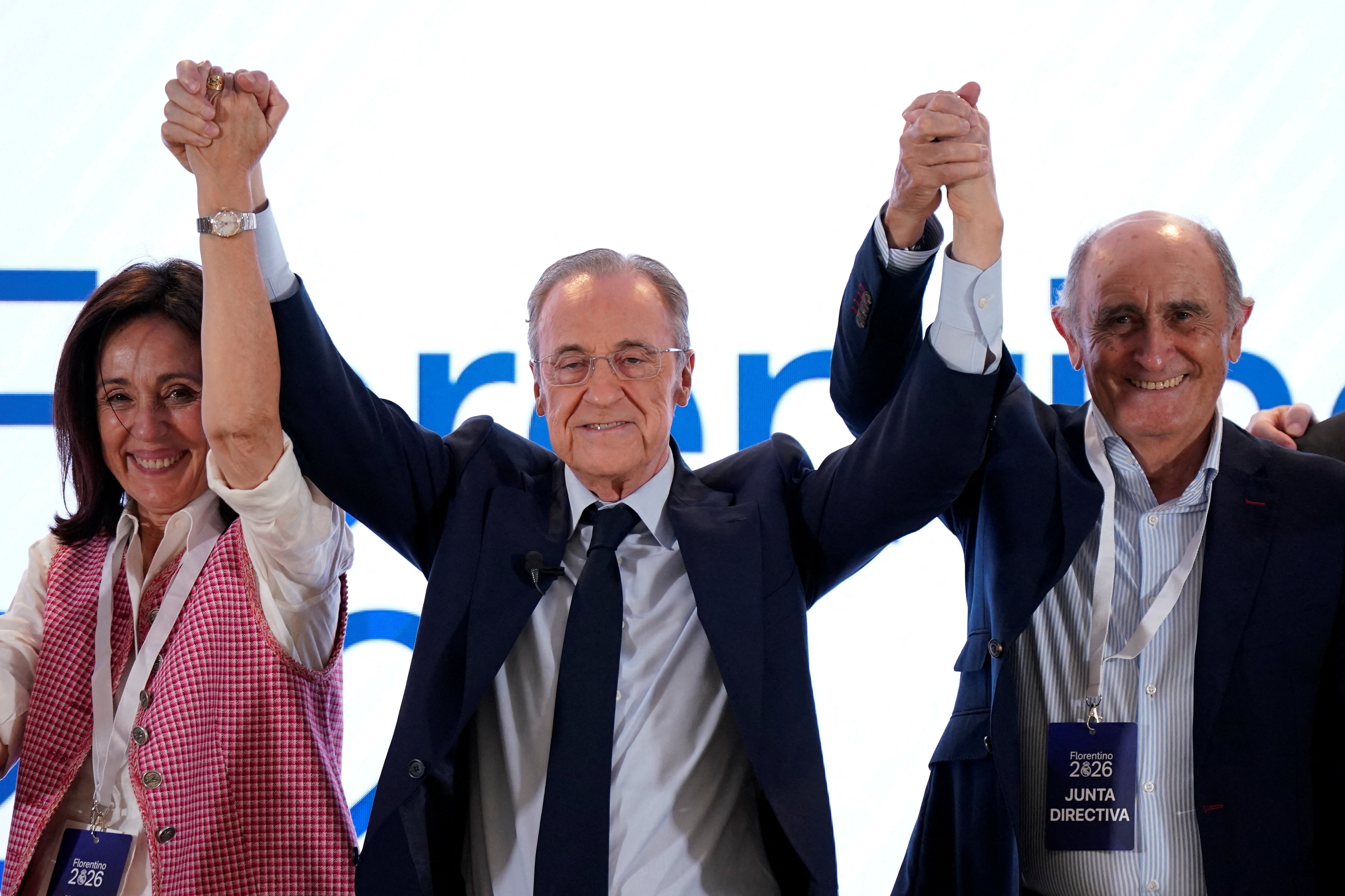 Florentino Perez celebrates winning the presidential contest