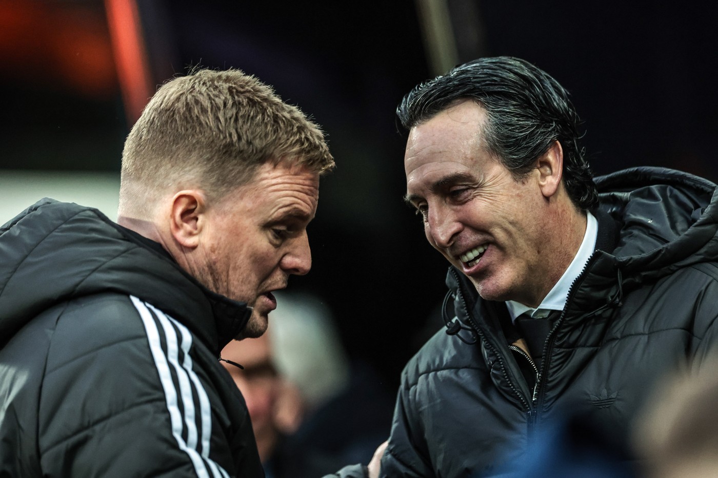 Unai Emery shakes hands with Newcastle boss Eddie Howe following the game