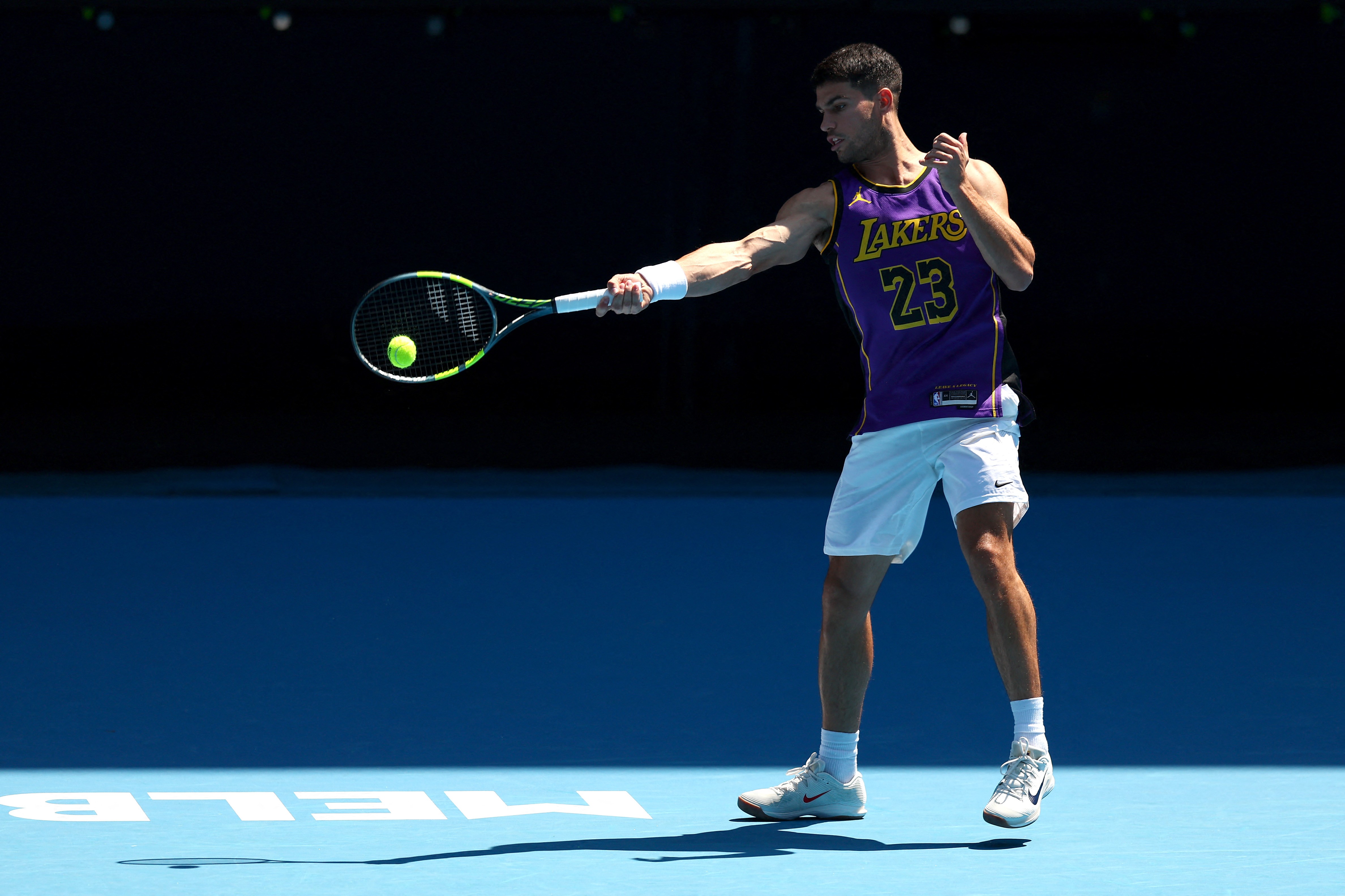 Carlos Alcaraz practising ahead of the Australian Open.
