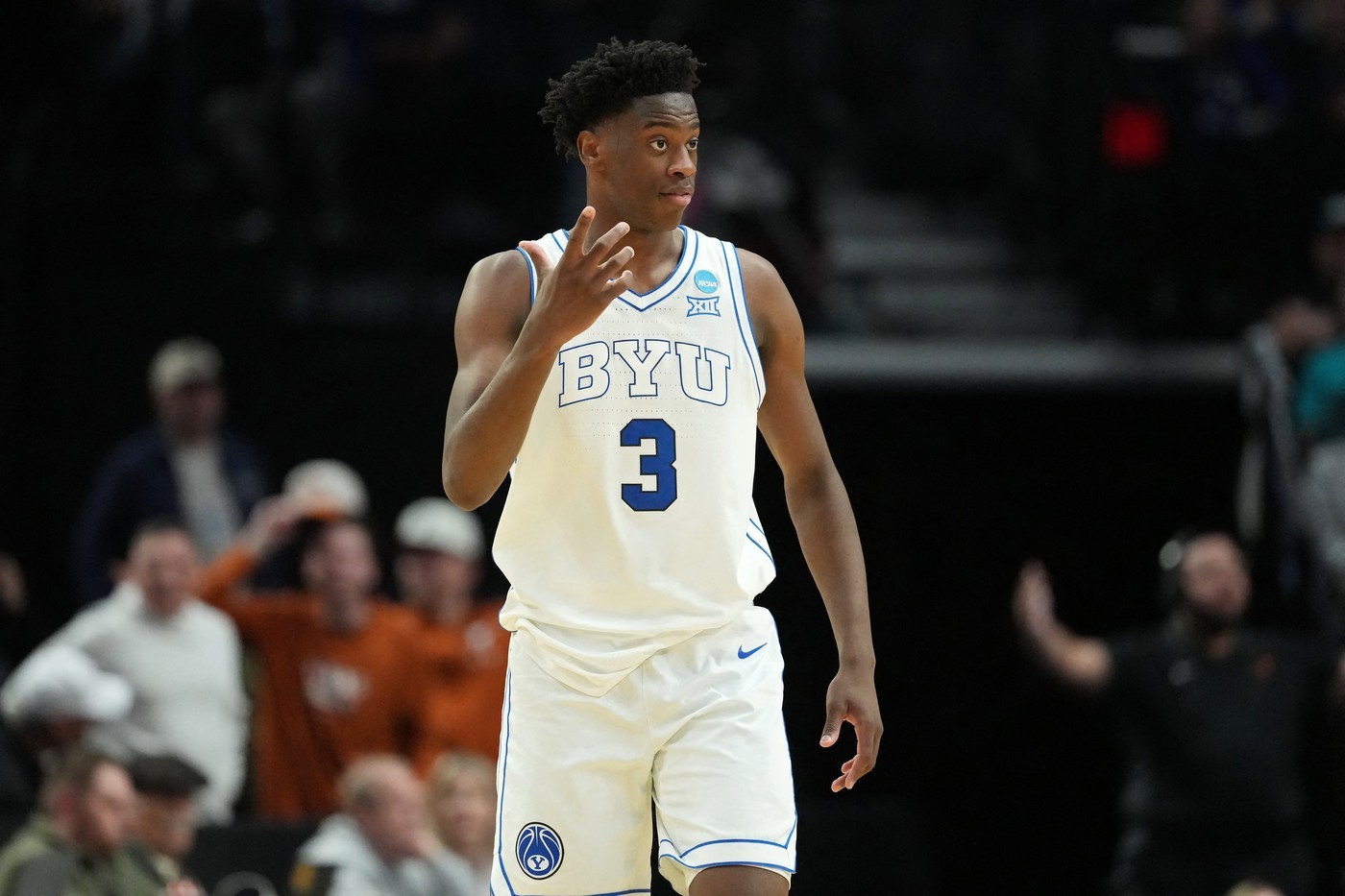 BYU's AJ Dybantsa reacts during a game (2026)