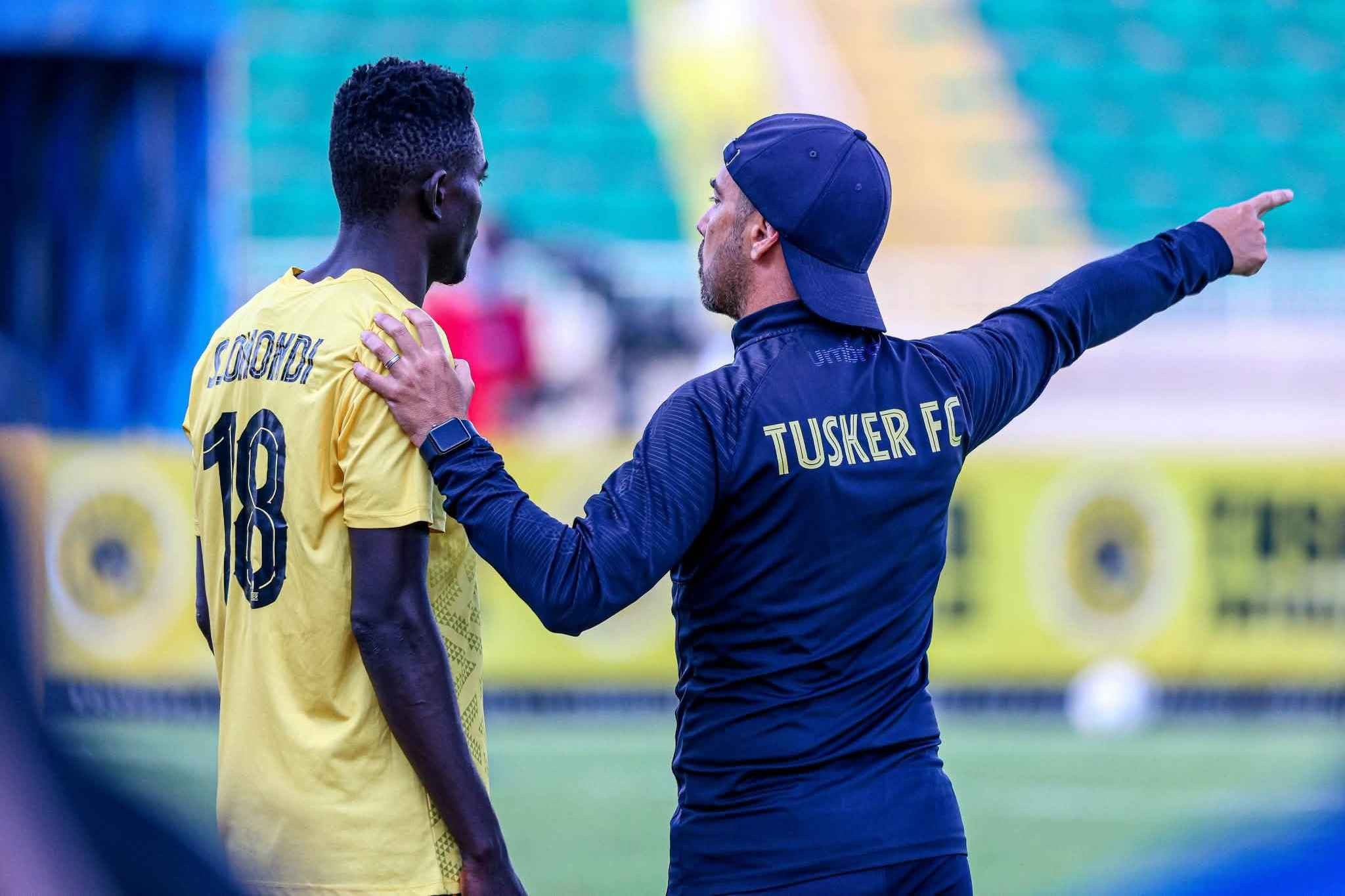 Tusker FC coach Julien Mette giving instructions against Singida Black Stars