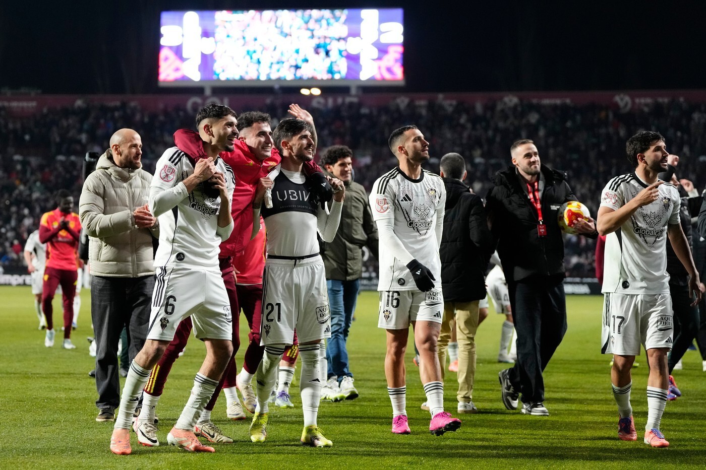 Albacete's players celebrate following the victory