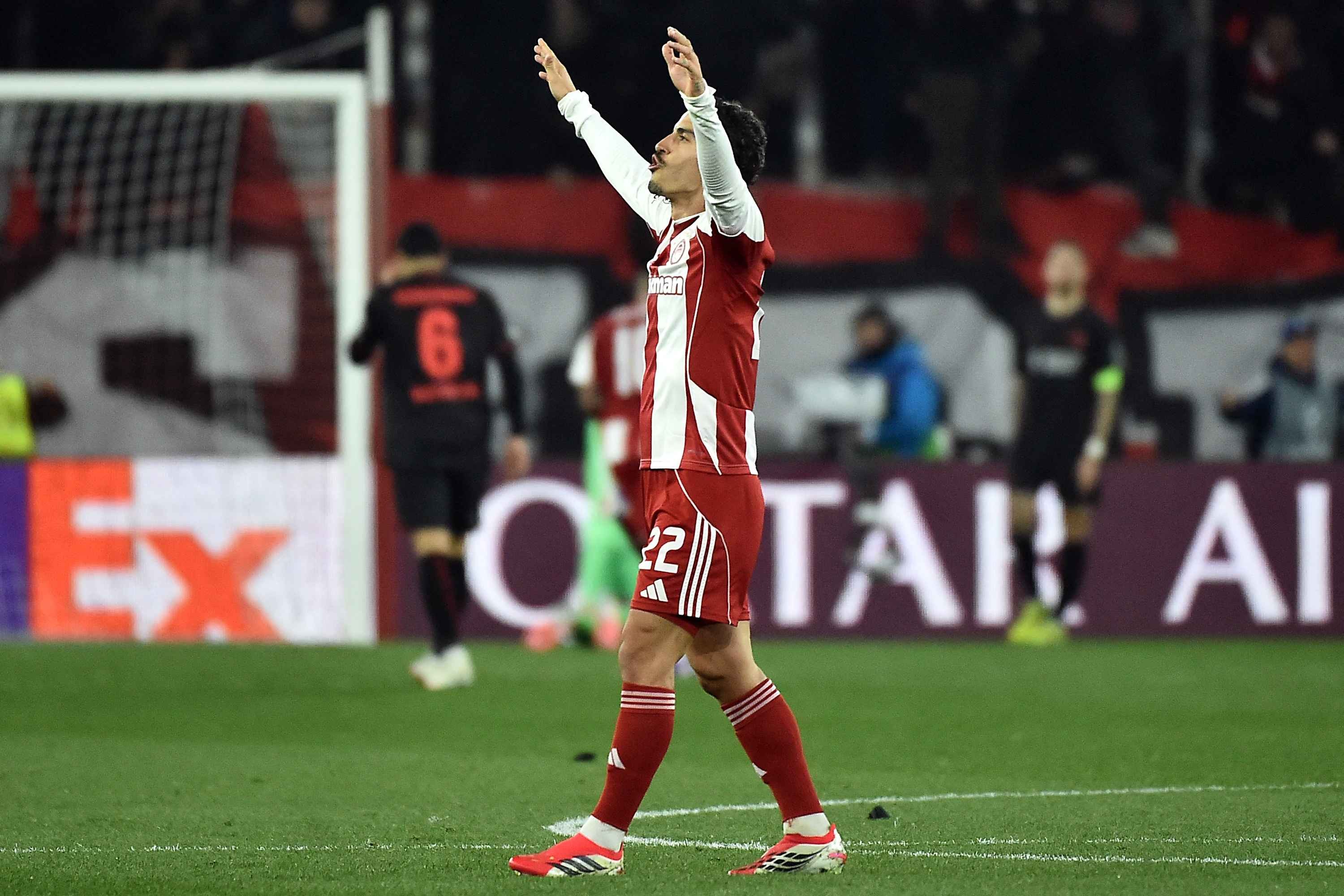 Chiquinho of Olympiacos celebrates his team's second goal 