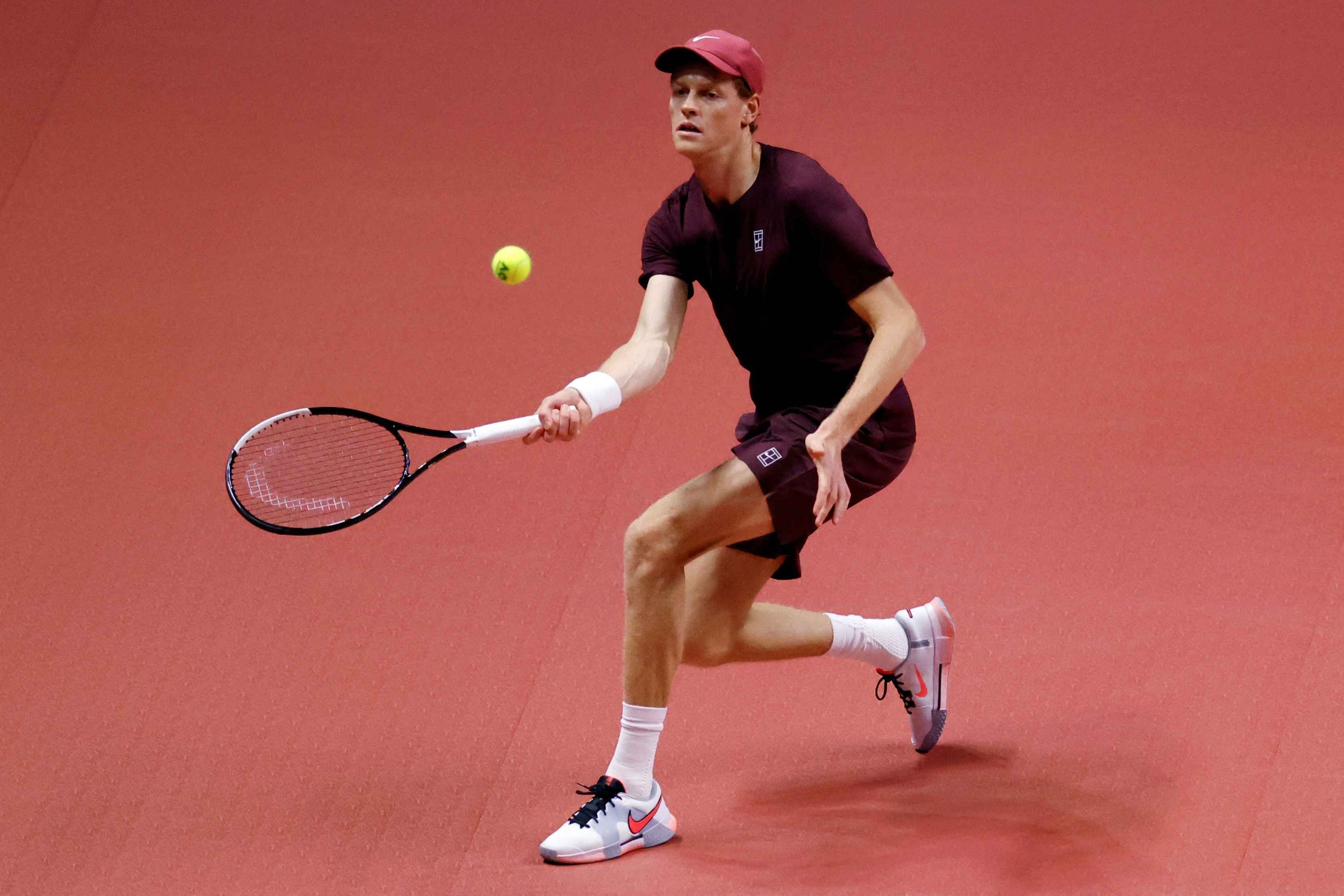 Sinner in action during the Hyundai Card Super Match against Carlos Alcaraz