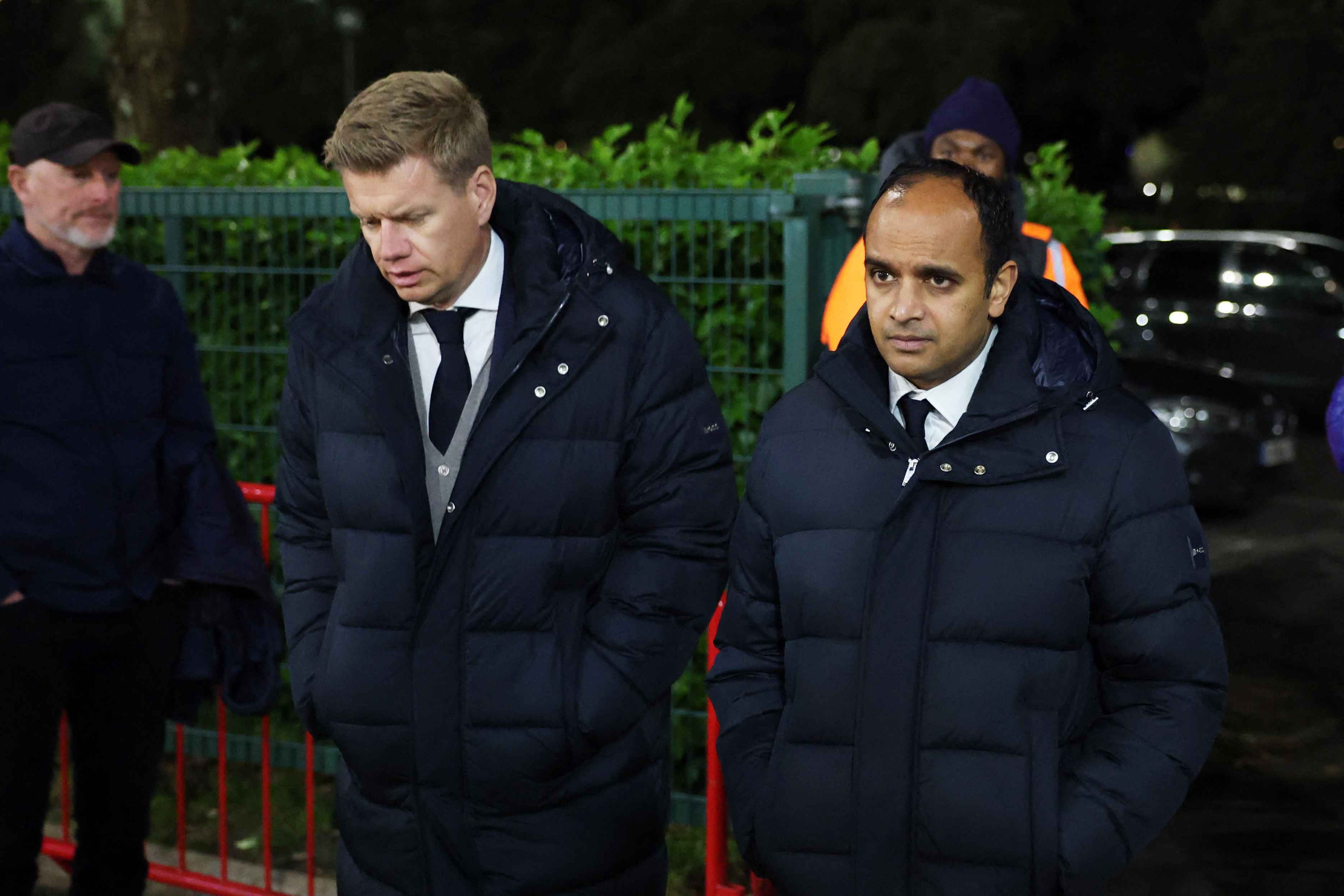 Tottenham sporting director Johan Lange (L) with chief executive Vinai Venkatesham