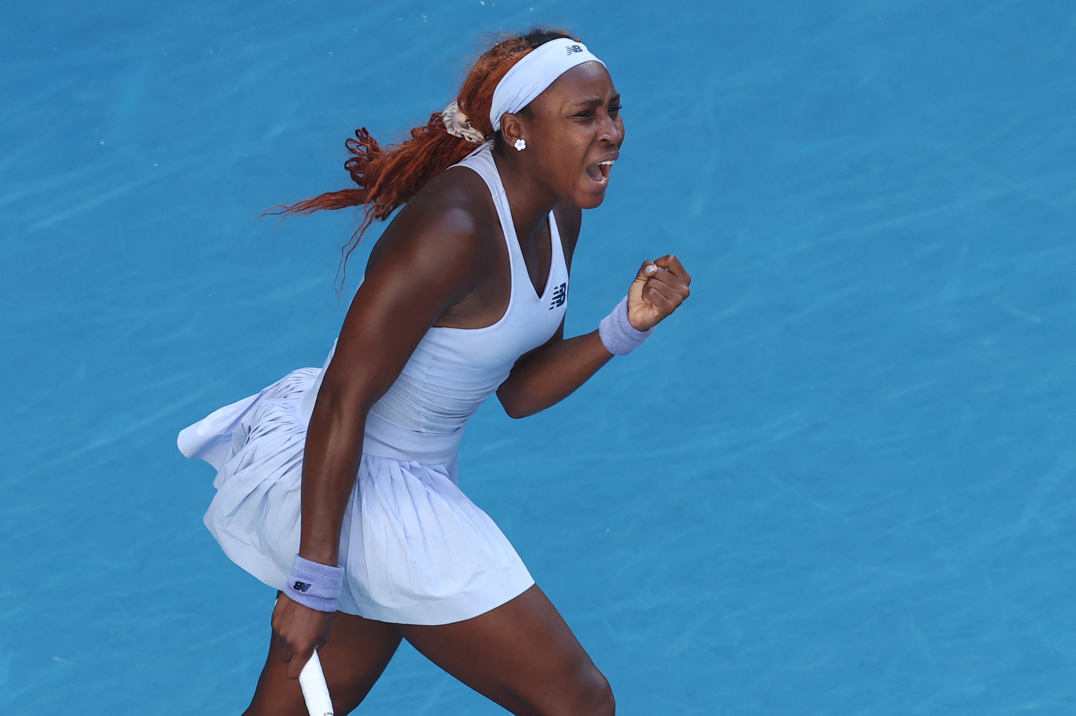 Coco Gauff celebrates during the third-round match