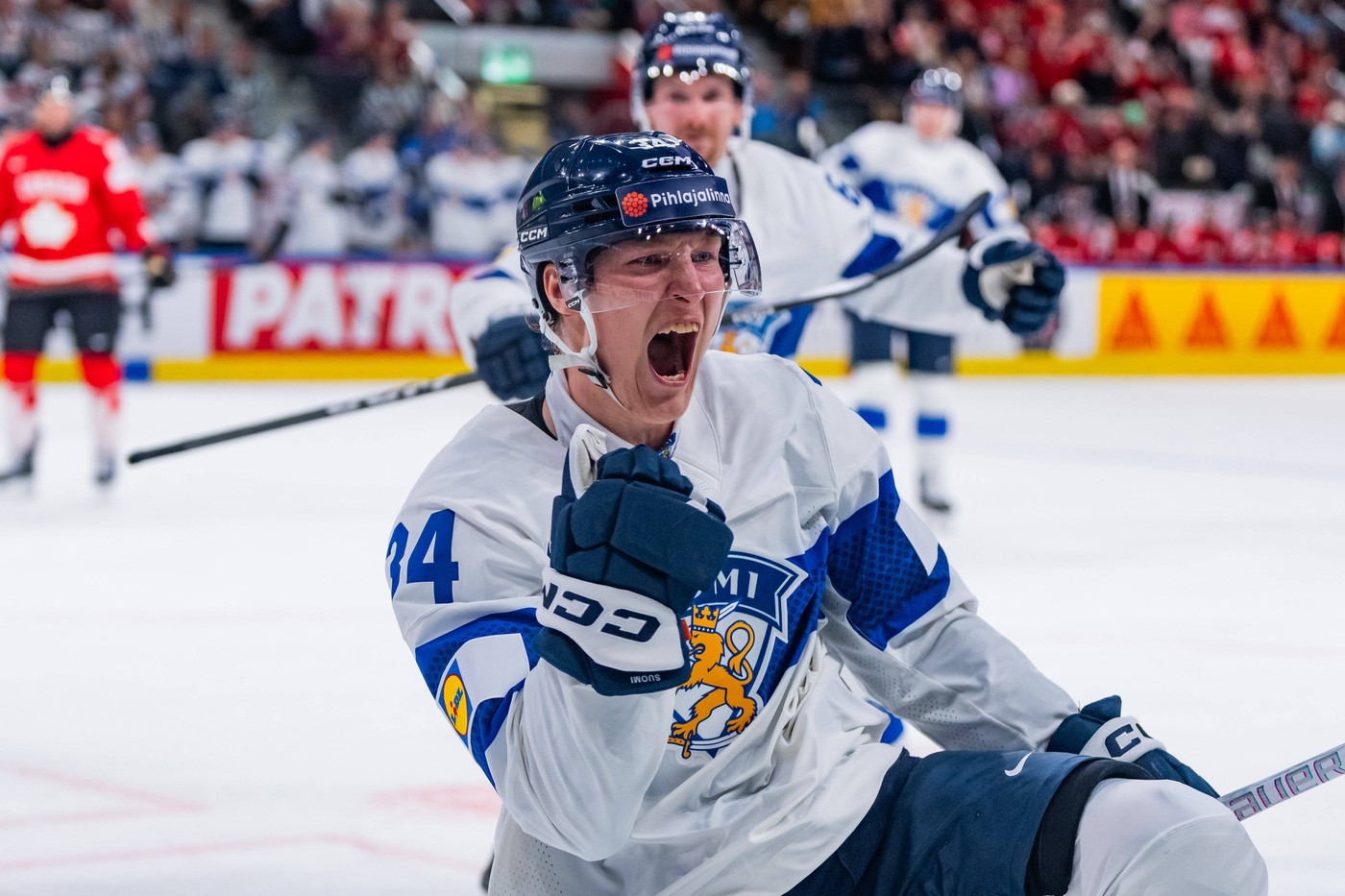 Aatu Raty celebrates his goal for Finland