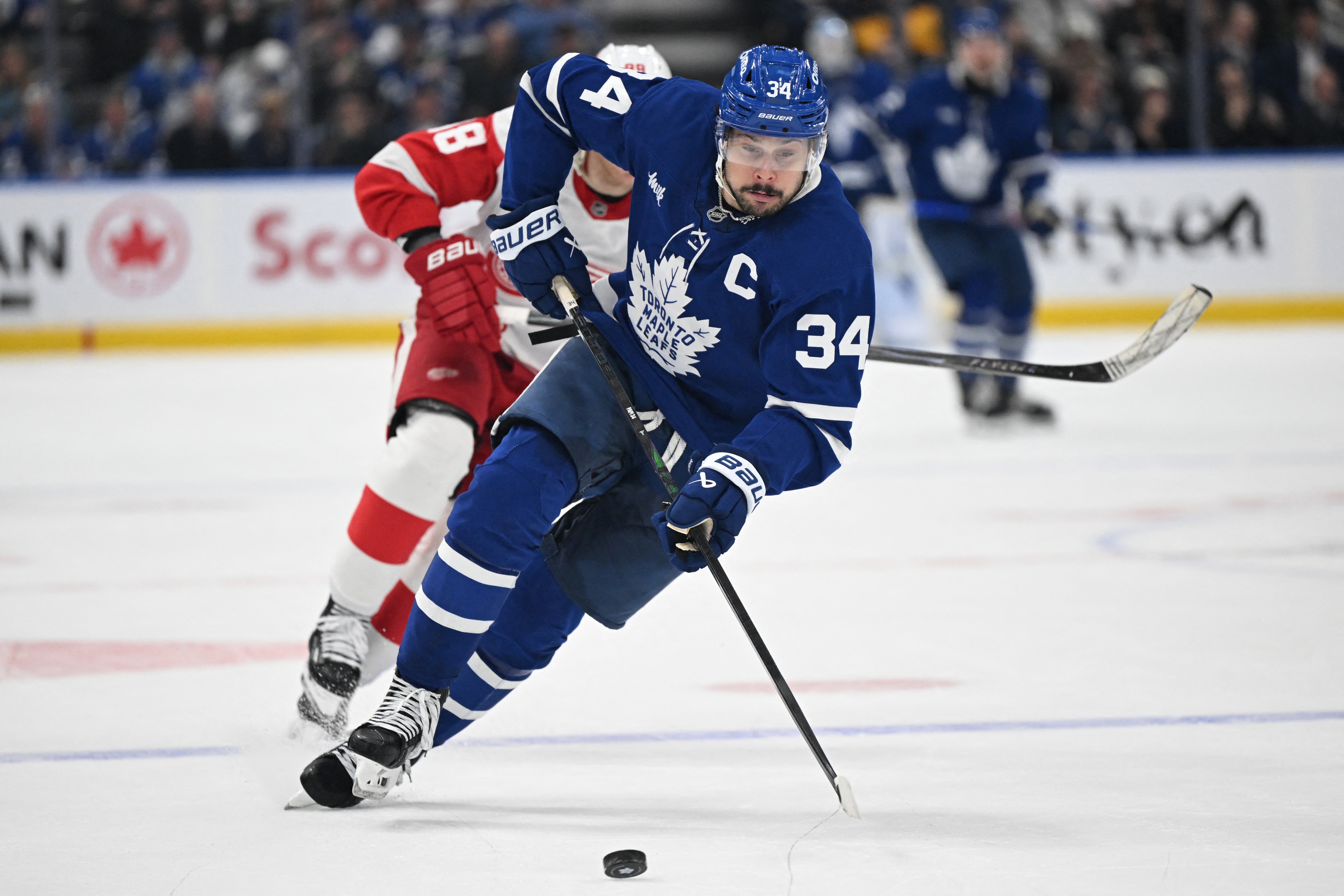 Auston Matthews in action for the Toronto Maple Leafs.