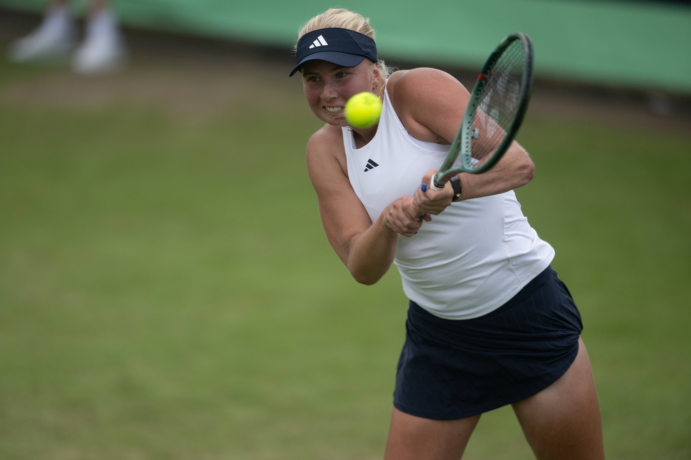 Clara Tauson in action against Mia Pohankova in the Libema Open on Monday