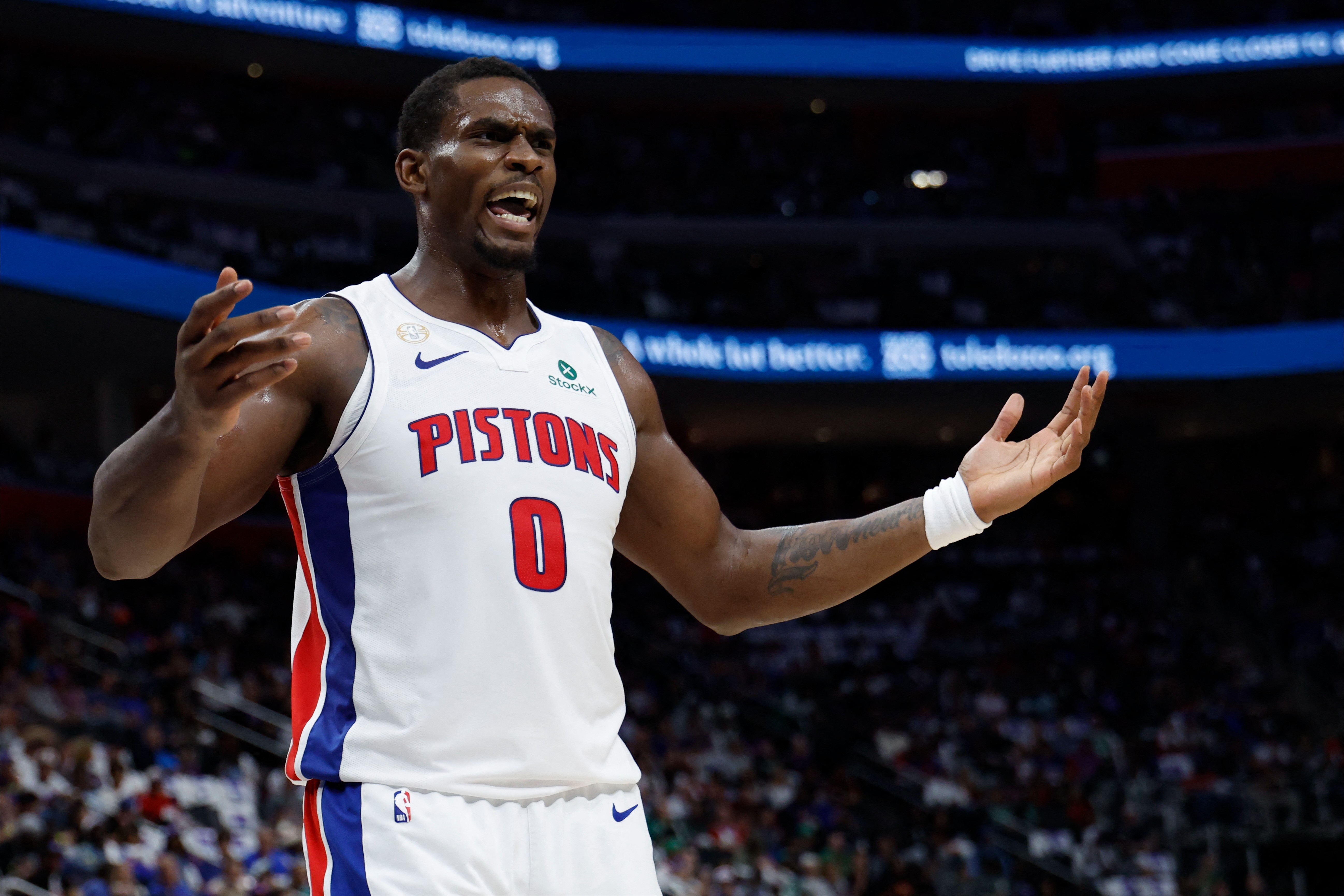 Jalen Duren during Detroit's home-opener against the Boston Celtics 