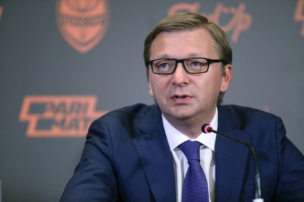 Serhii Palkin attends a news conference held to introduce Shakhtar's new manager