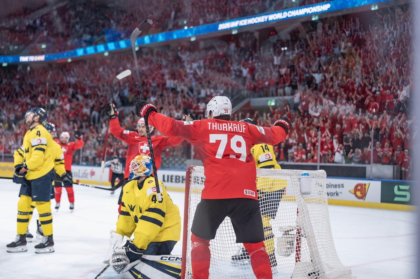 Calvin Thurkauf celebrates his goal against Sweden