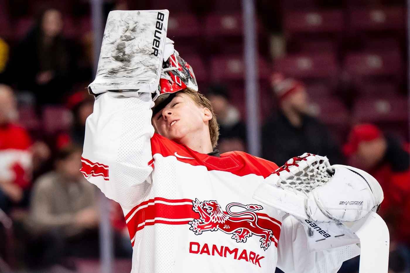 Denmark's Patrick Tiedjen shows his frustration during the game against Germany
