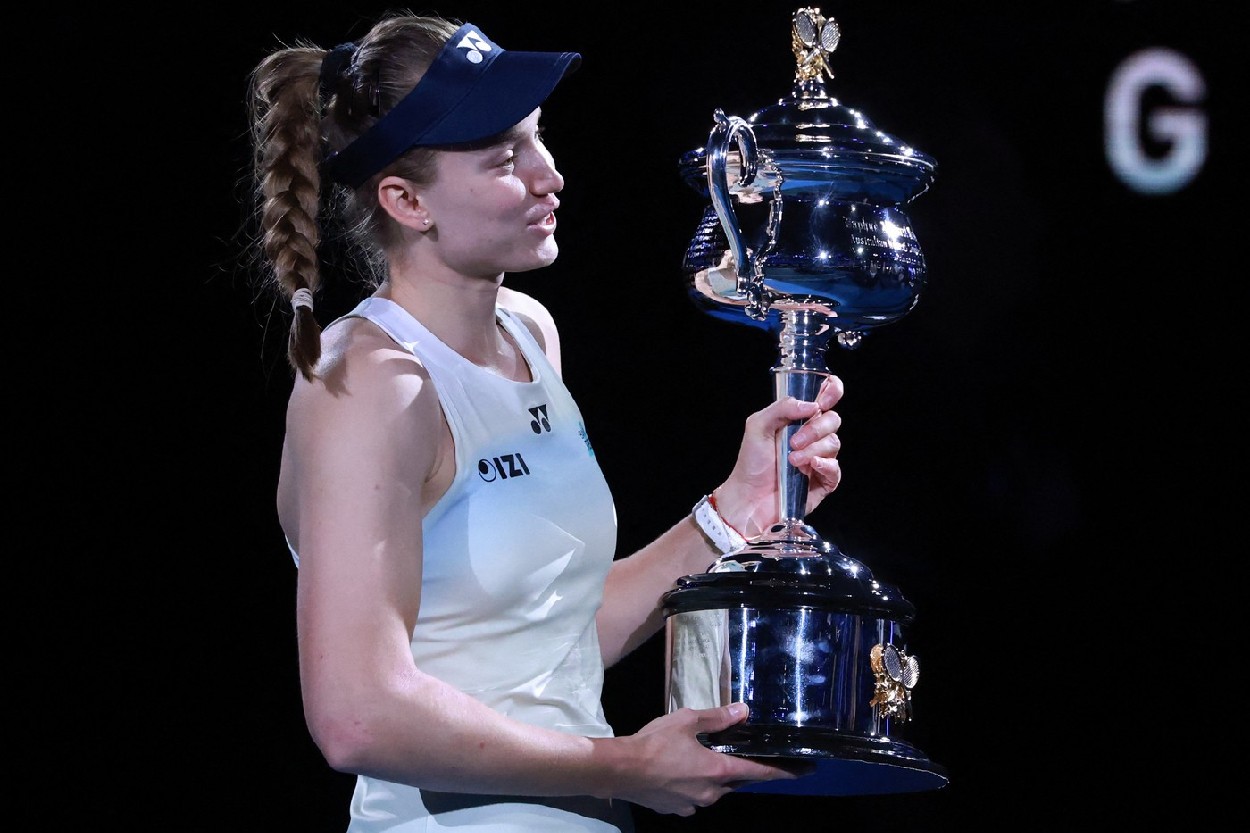 Rybakina celebrates win