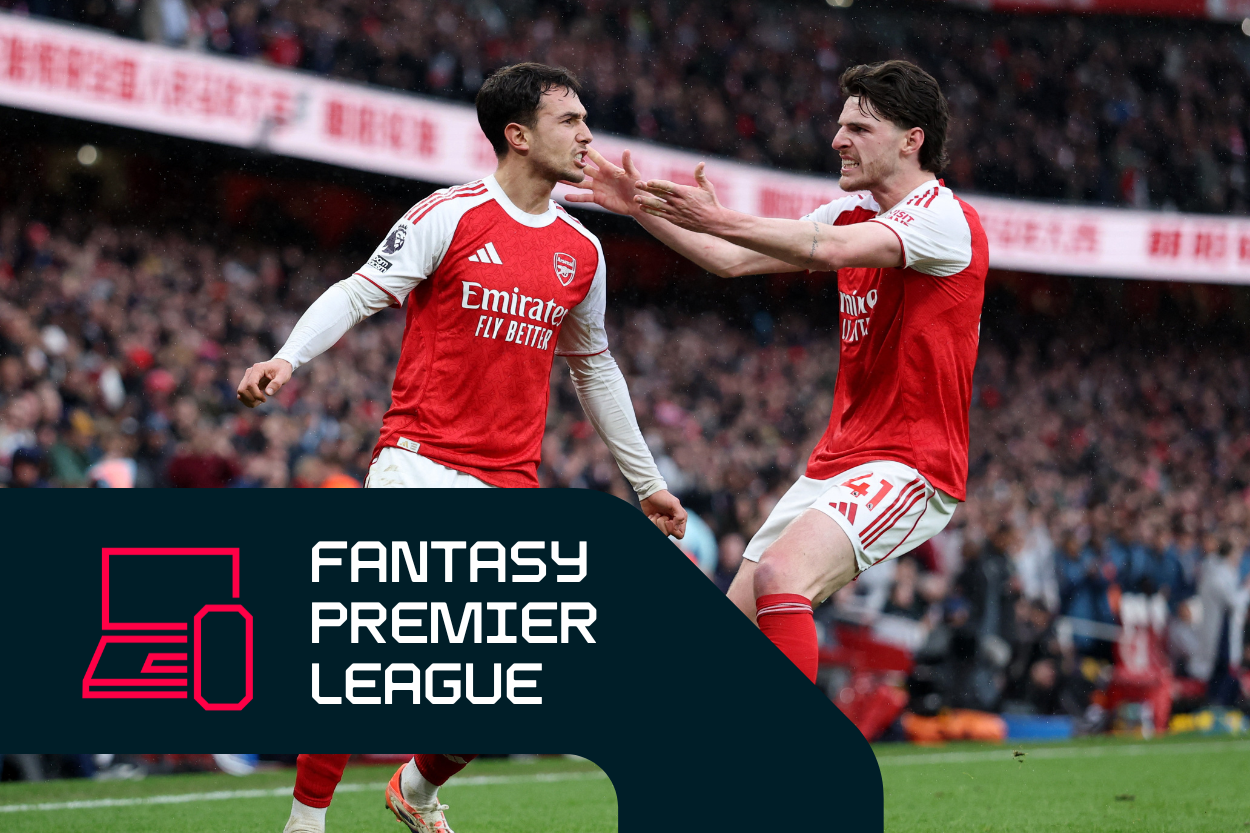 Zubimendi (left) and Rice celebrate a goal for Arsenal