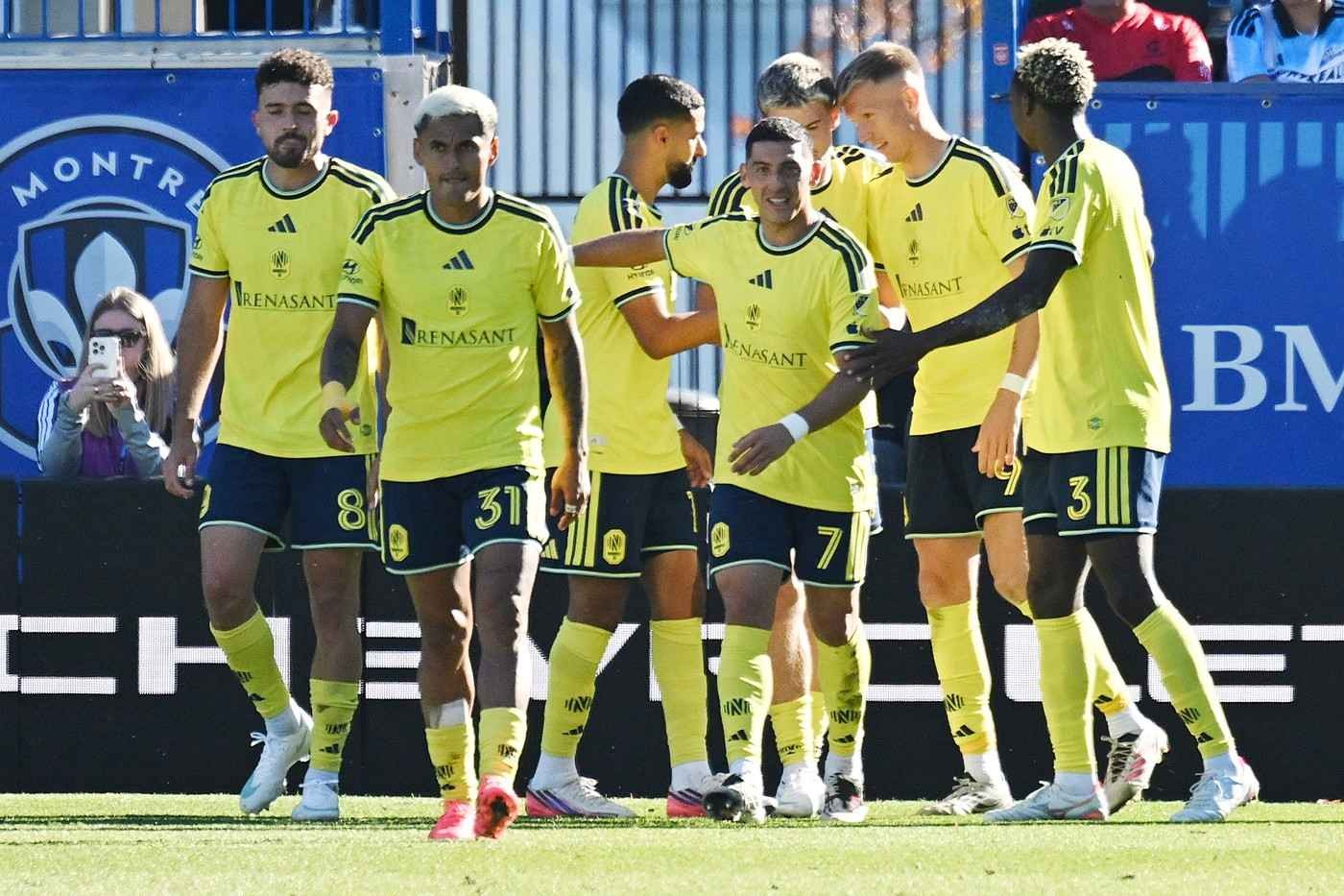 Nashville SC players celebrate goal ahead of winning Supports' Shield