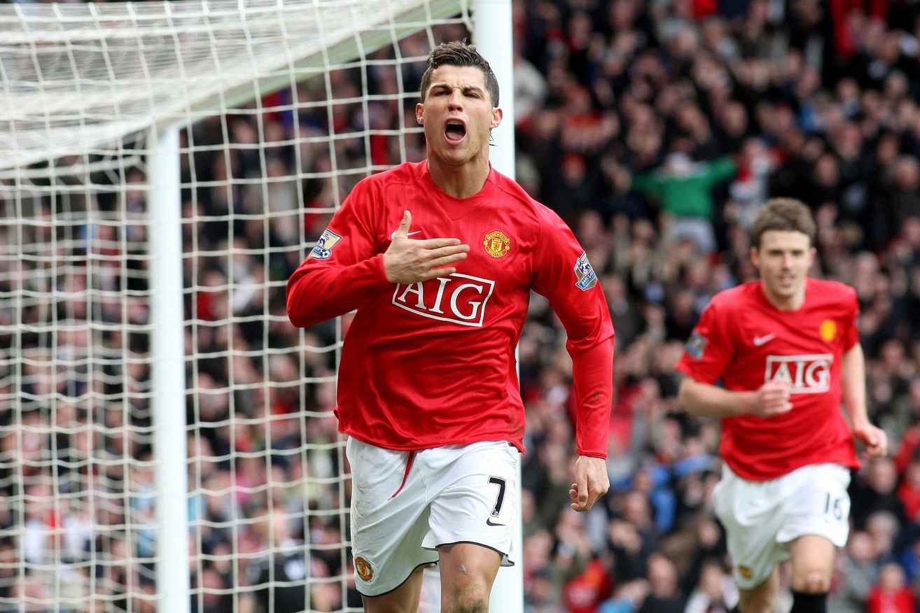 Cristiano Ronaldo playing for Manchester United in 2008