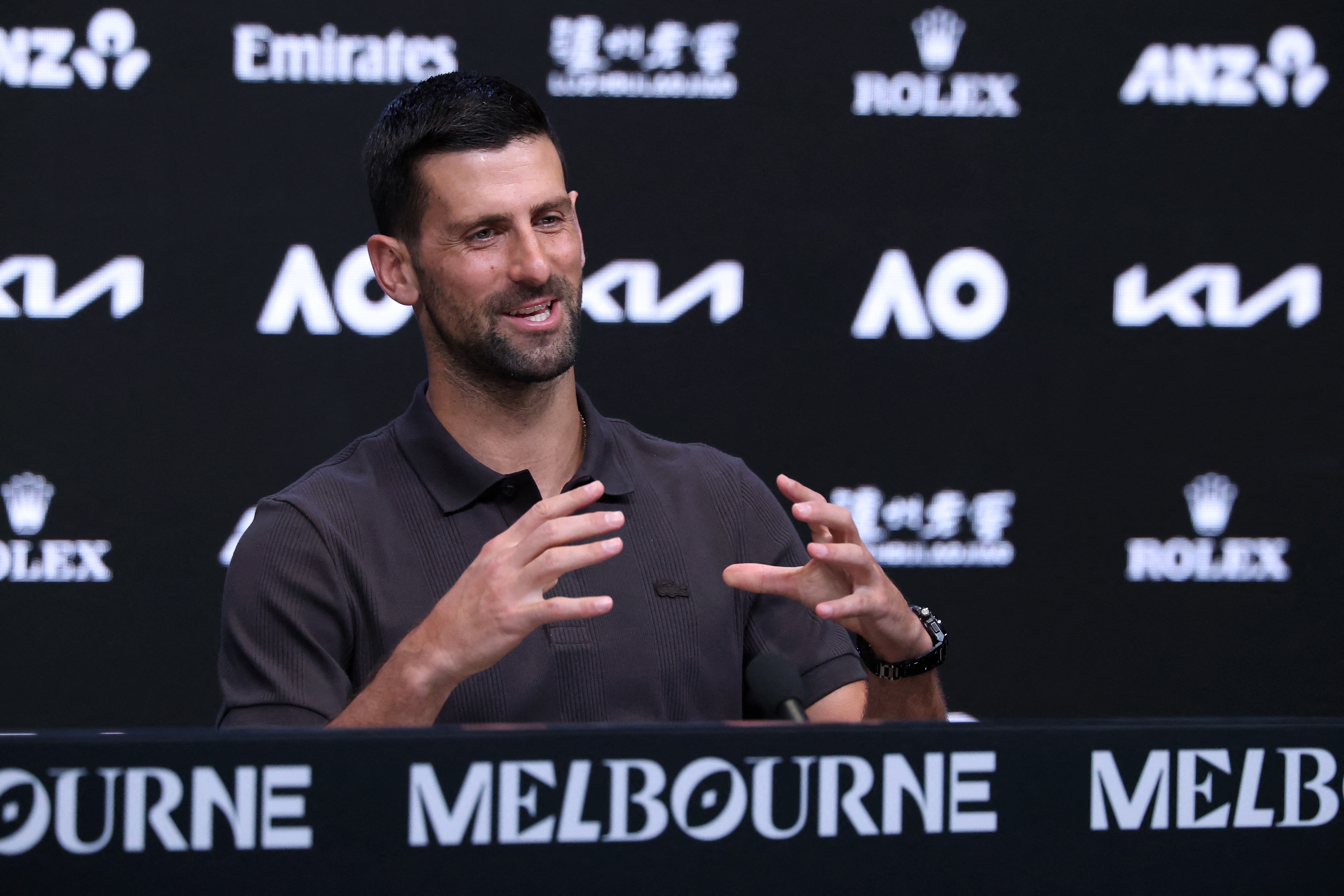 Novak Djokovic speaks to the press at his pre-tournament press conference on Saturday.