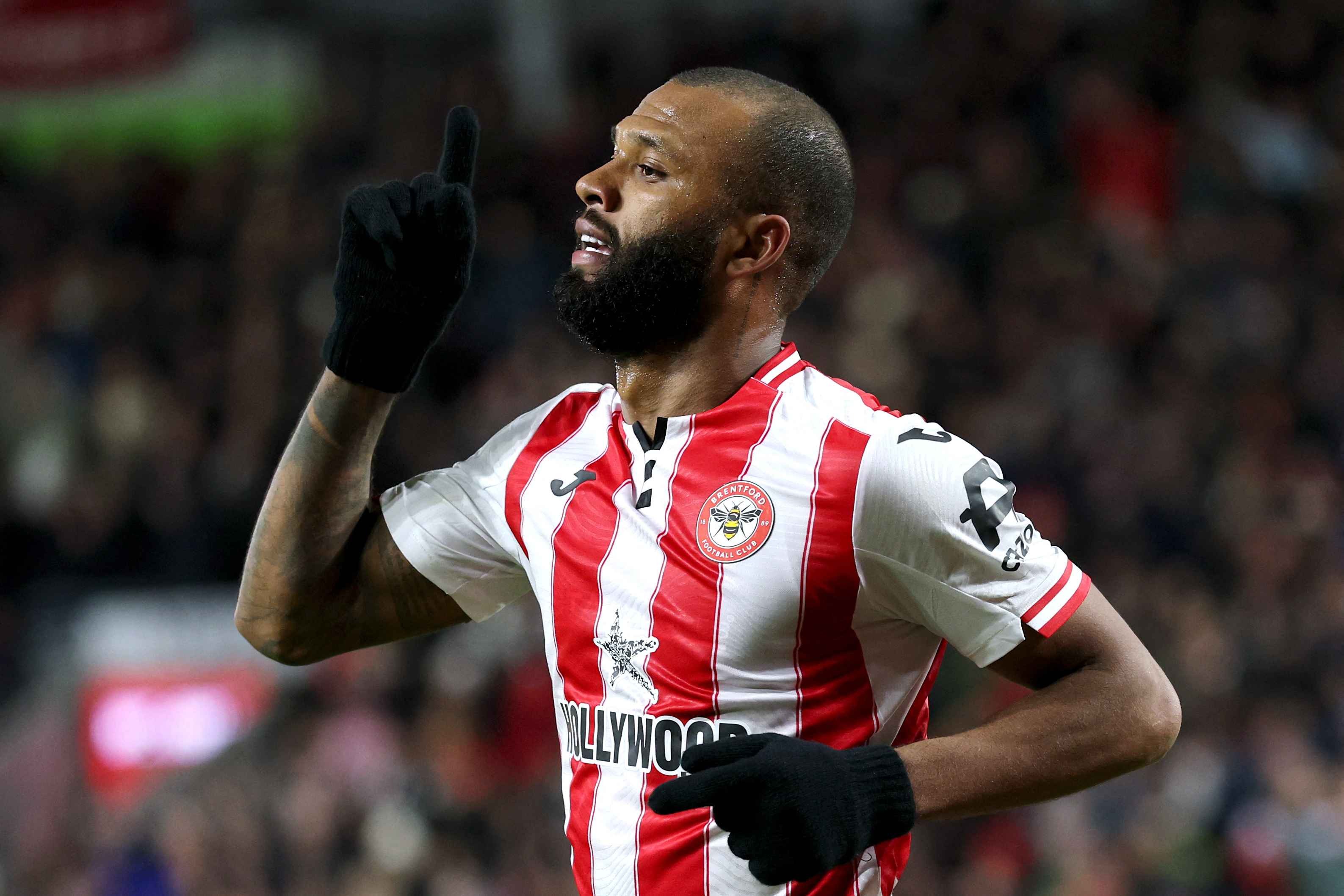 Igor Thiago celebrates one of his goals for Brentford in the Premier League.