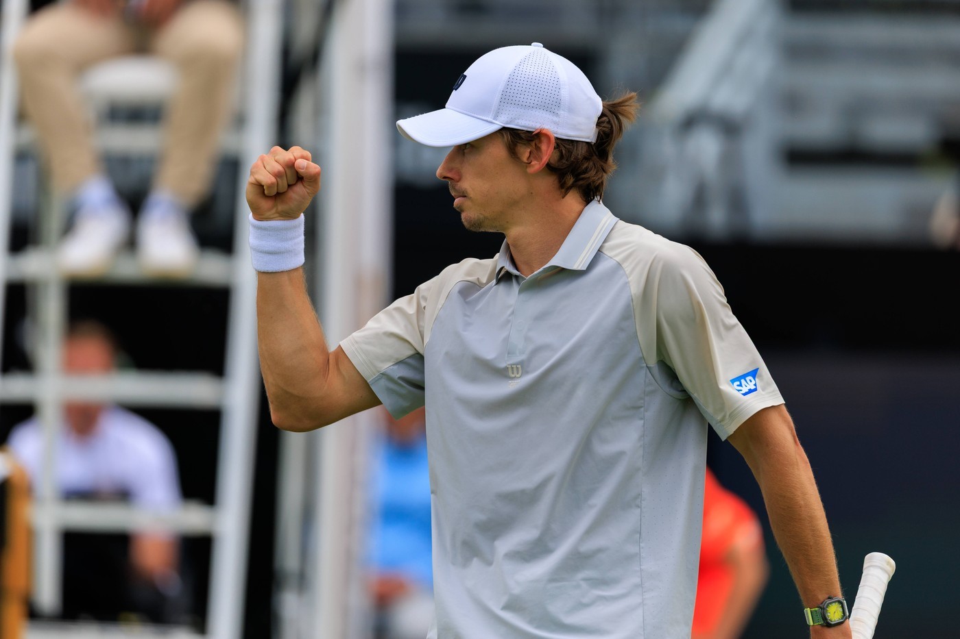 Alex de Minaur celebrates a point at the Libema Open