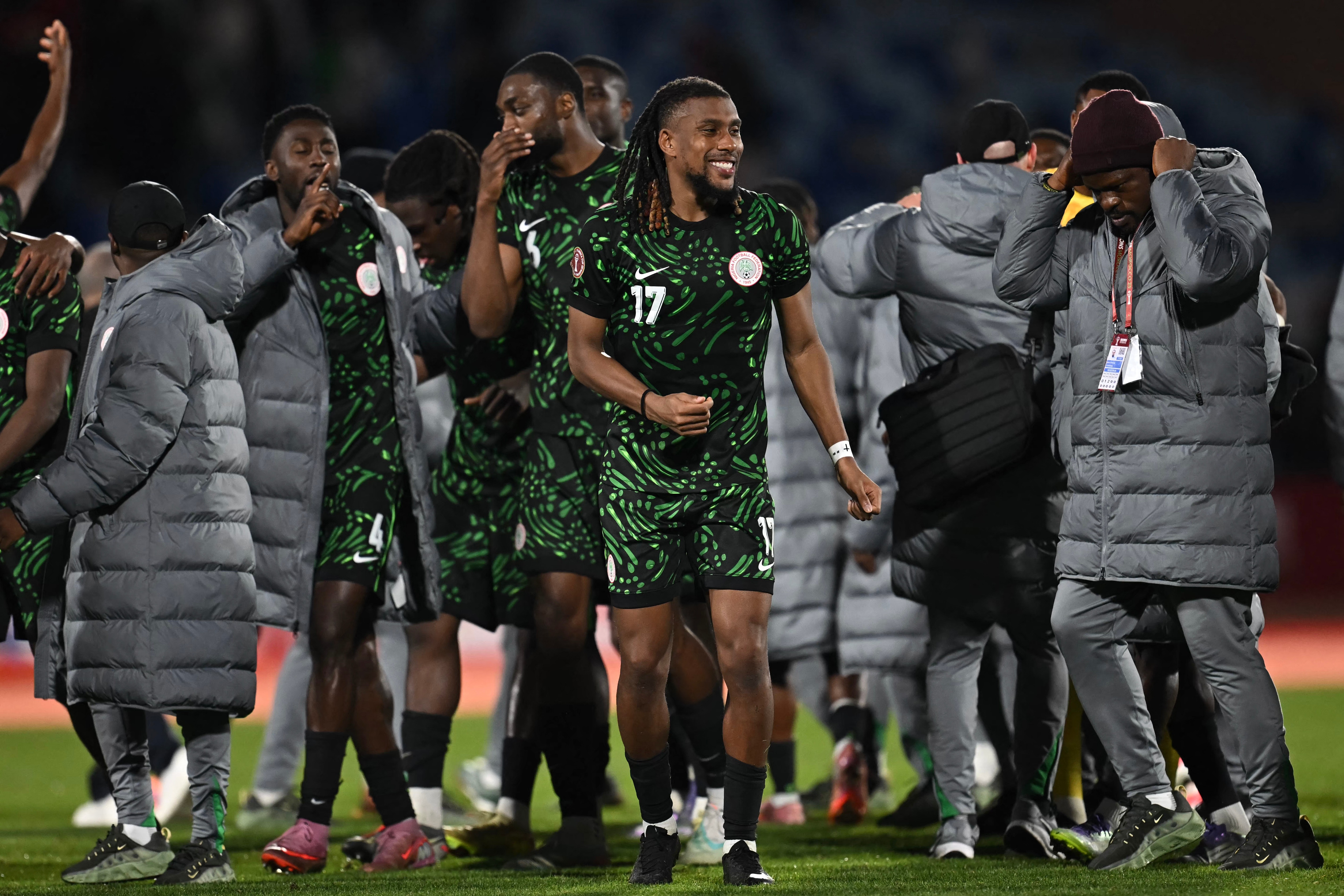 Nigeria's Alex Iwobi celebrates with his team after winning the Africa Cup of Nations quarter-final against Algeria
