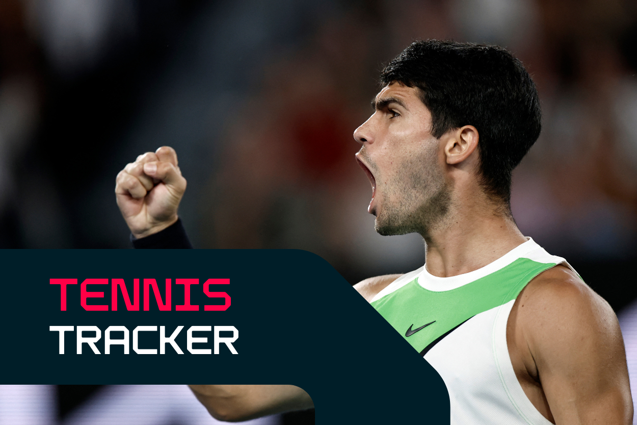 Alcaraz celebrates taking the second set