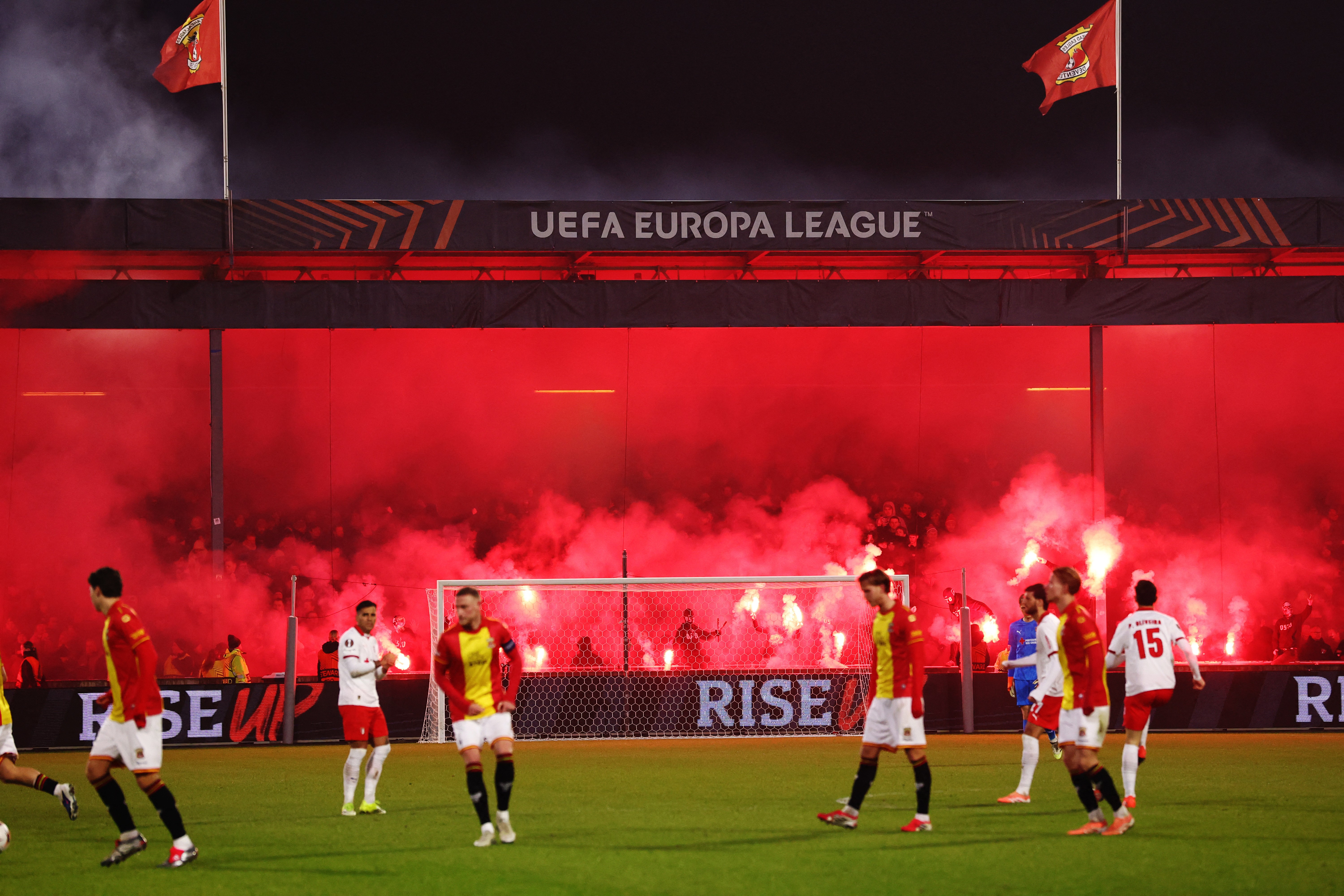 Fireworks lit up the UEFA Europa League match between Go Ahead Eagles and Braga