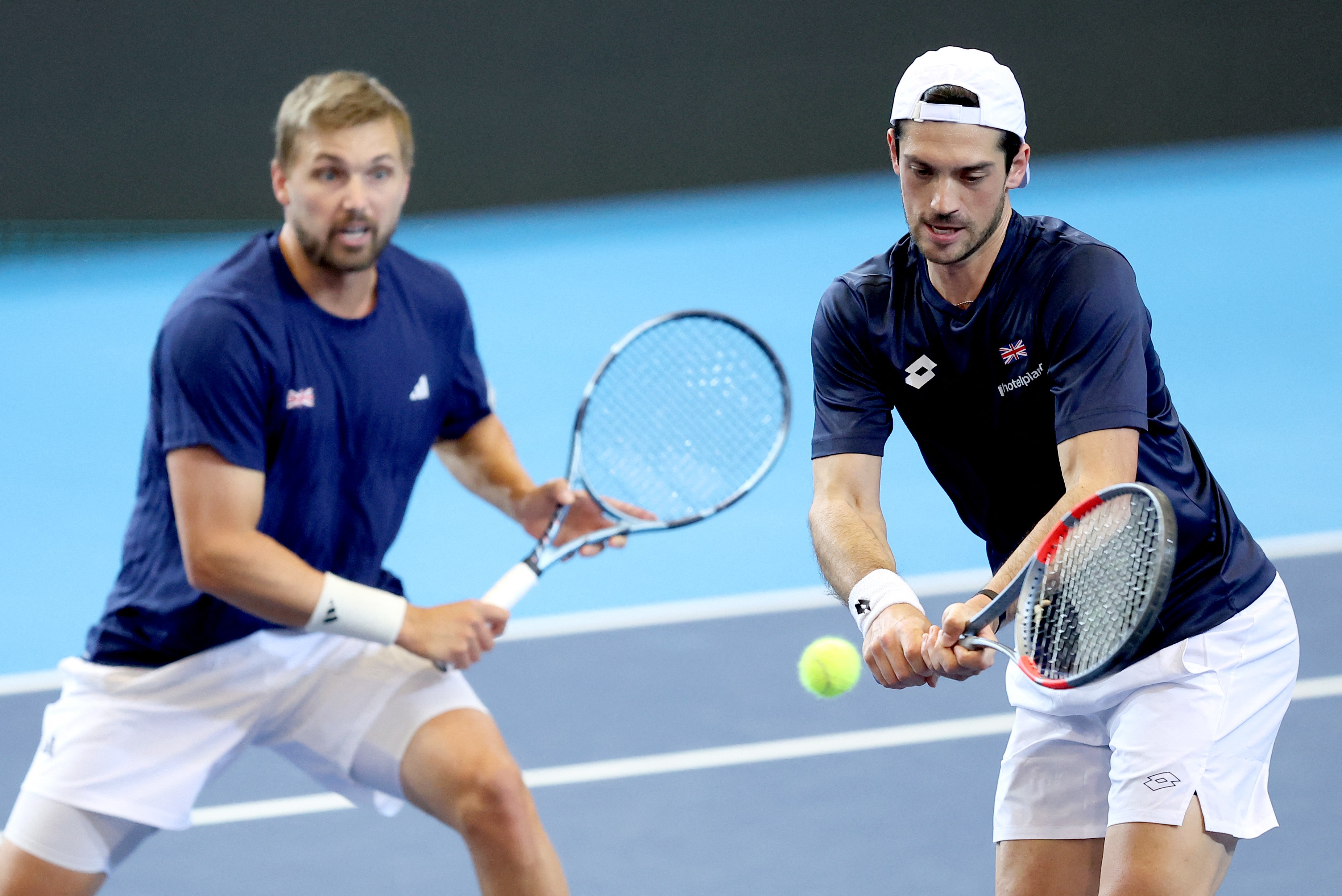Julian Cash and Lloyd Glasspool in action at the Davis Cup for Great Britain.