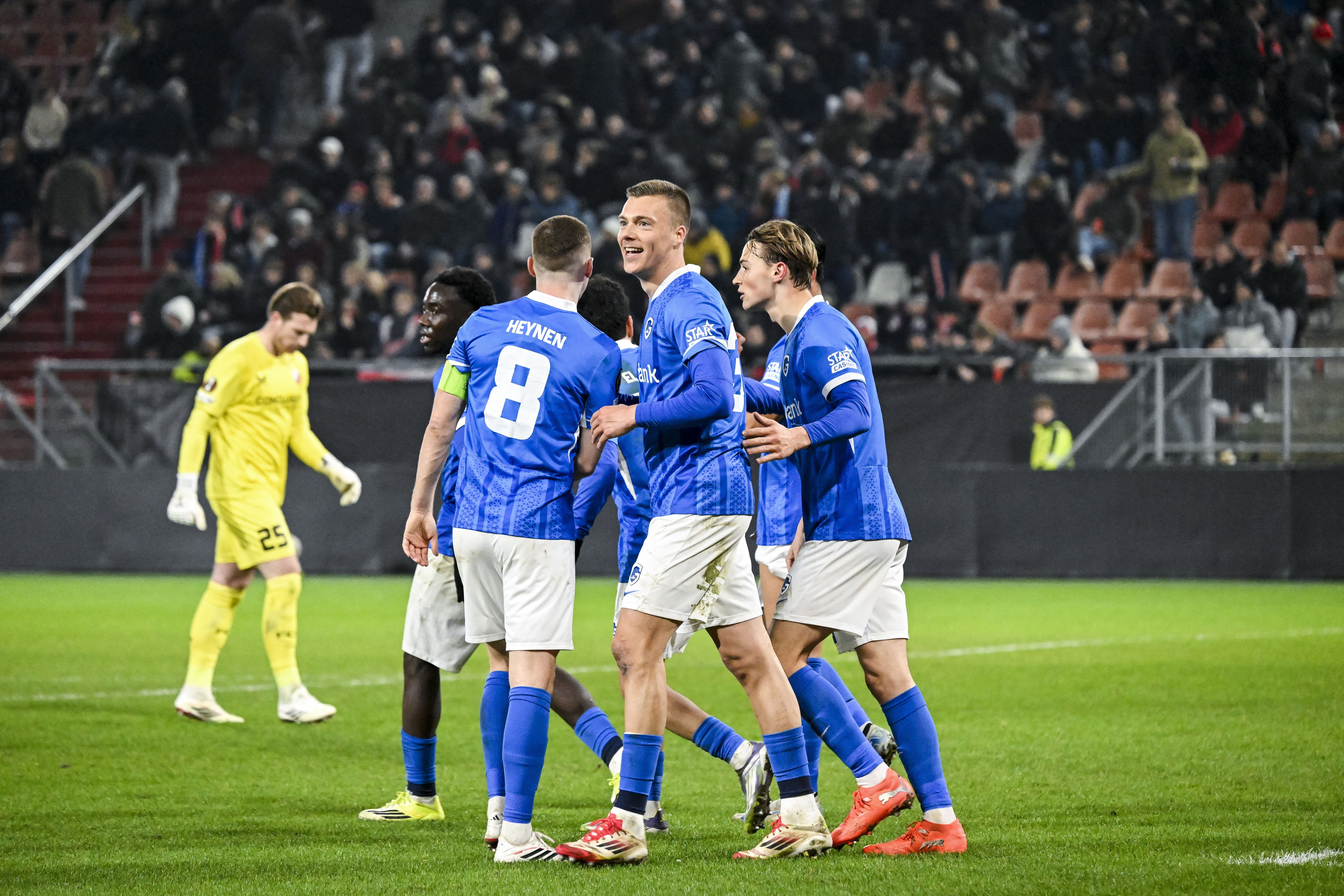 RC Genk's striker Daan Heymans celebrates scoring the 2-0 against FC Utrecht