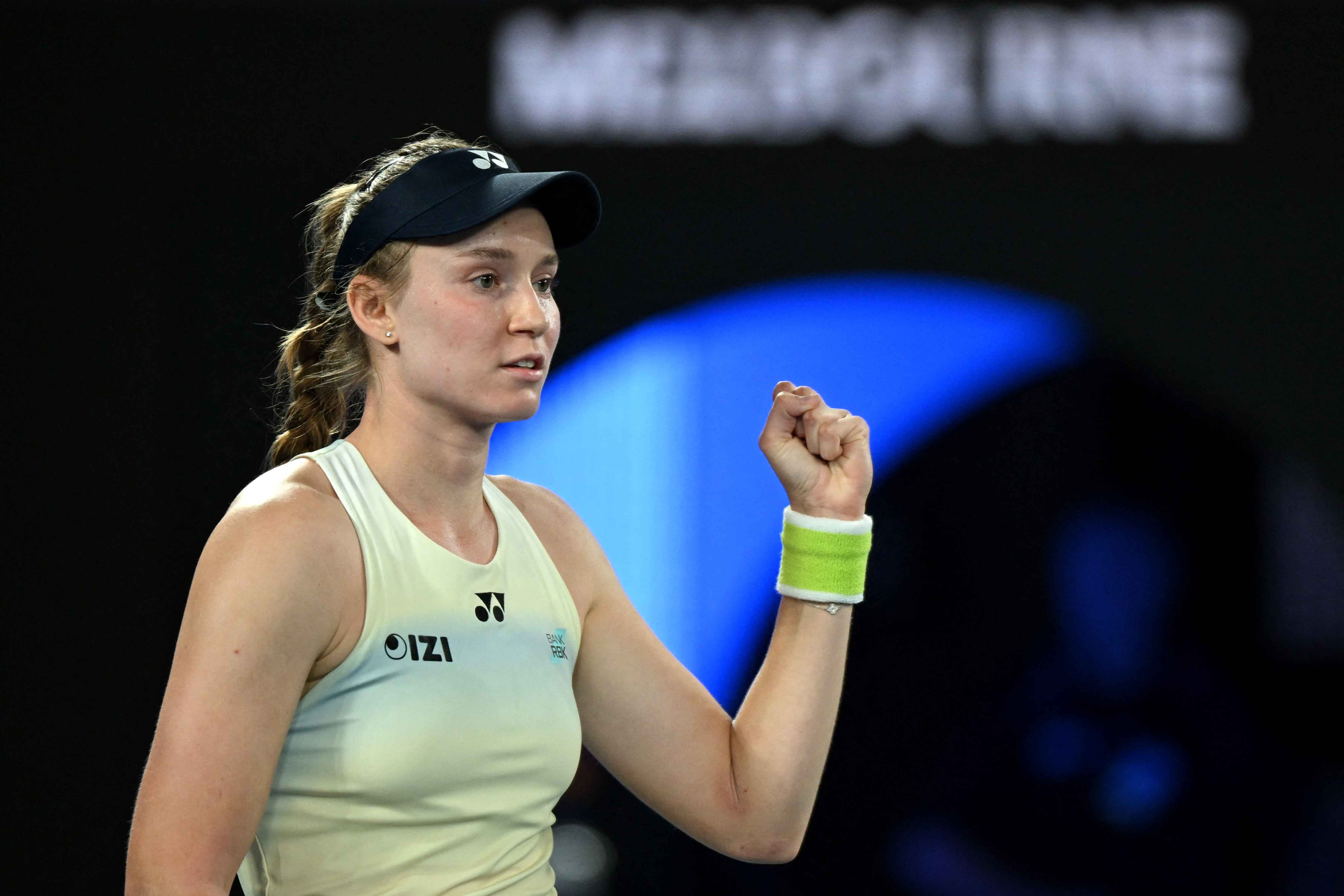 Elena Rybakina celebrates reaching the final