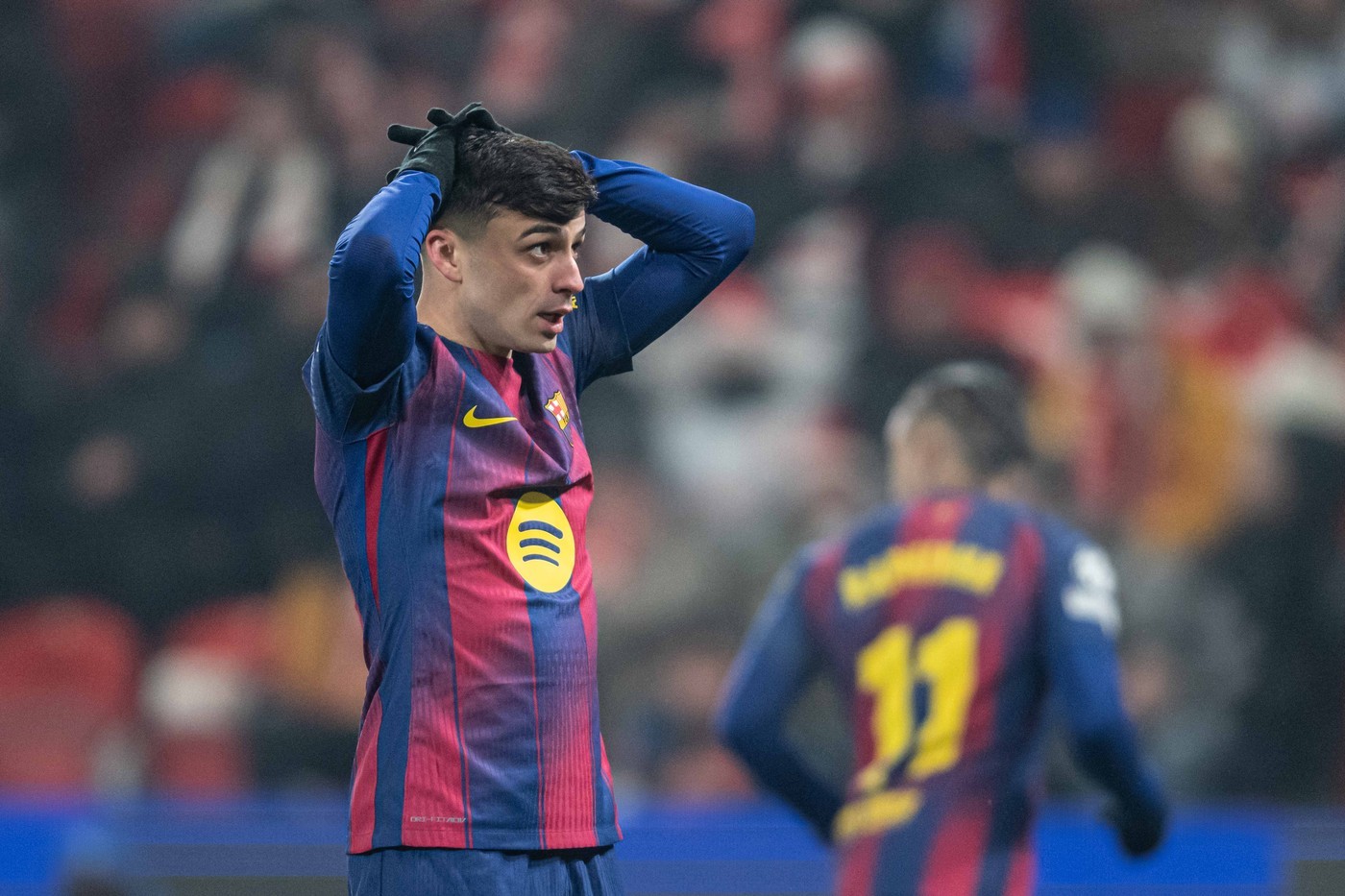 Pedri went off injured in Barcelona's 4-2 win at Slavia Prague in the Champions League