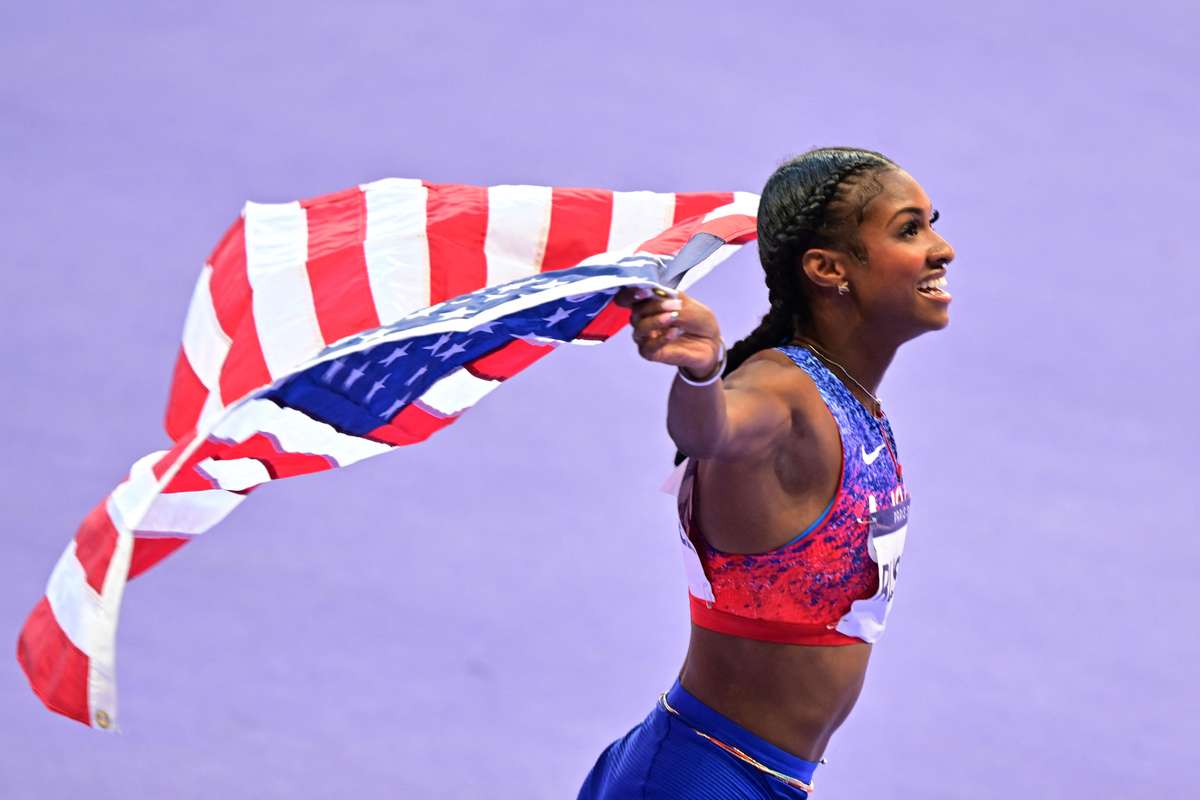 Olympics 2024 USA's Masai Russell wins women's 100m hurdles gold in