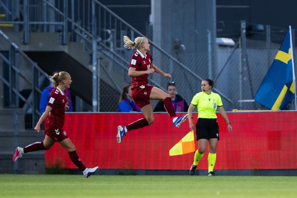 Perniller Harder celebrates after scoring Denmarks second goal
