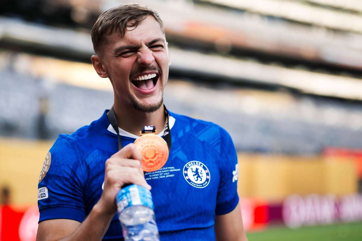 Kiernan Dewsbury-Hall poses with his Club World Cup winners medal