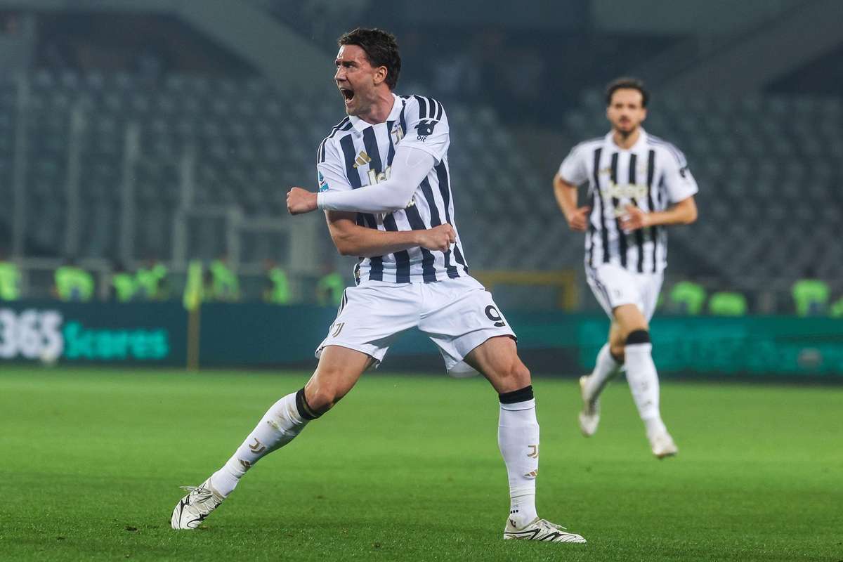 Juventus' Dusan Vlahovic celebrates scoring against Torino