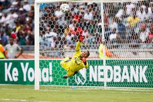 Bidvest Wits goalkeeper Ricardo Goss attempts a save in a Nedbank Cup clash with Orlando Pirates in 2020