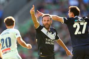 Juan Mata reacts during Melbourne Victory's thumping Australia Day win.