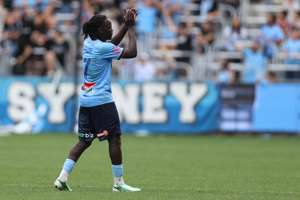 Sydney FC's Akol Akon celebrating their weekend victory over Adelaide United.