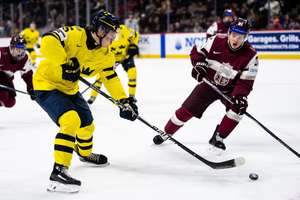 Sweden's Ivar Stenberg in possession against Latvia