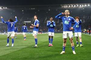 Strasbourg celebrate one of their goals during their win over AS Monaco in the Coupe de France.