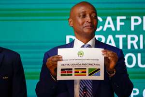 Patrice Motsepe, president of CAF, announces the host countries for the 2027 Africa Cup of Nations