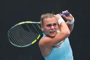 Sára Bejlek plays a backhand during her first round loss to Ashlyn Krueger on Tuesday.