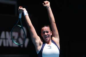 Tereza Valentova celebrates her Australian Open debut victory on Tuesday.