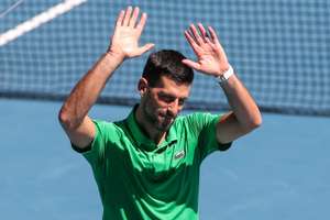 Novak Djokovic celebrates beating Francesco Maestrelli
