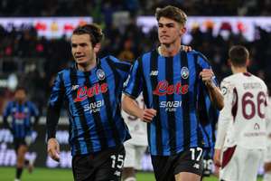 Atalanta's Charles De Ketelaere celebrates his goal against Torino