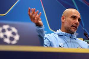Pep Guardiola speaking to the media ahead of UCL night