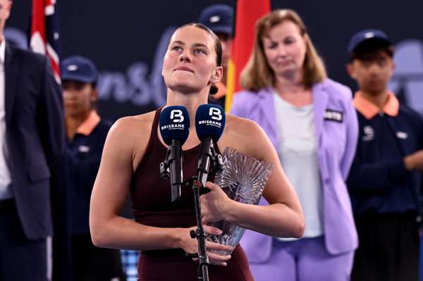 Marta Kostyuk of Ukraine speaks after defeat to Aryna Sabalenka of Belarus in Brisbane