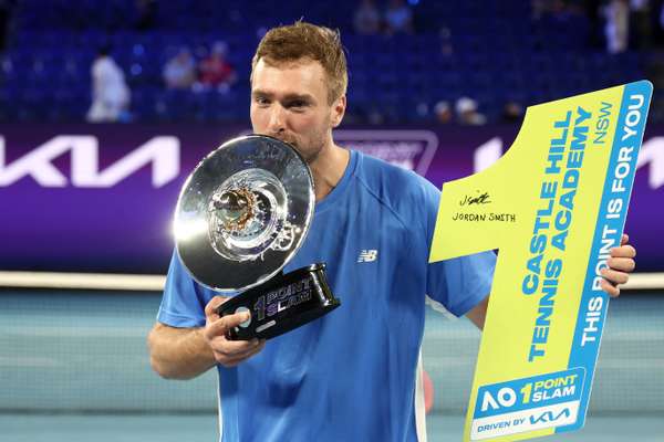 Jordan Smith celebrates his win at Rod Laver Arena