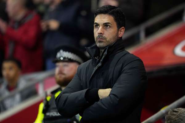 Mikel Arteta looks on with concern during Arsenal's EFL Cup loss to Fleetwood Town.